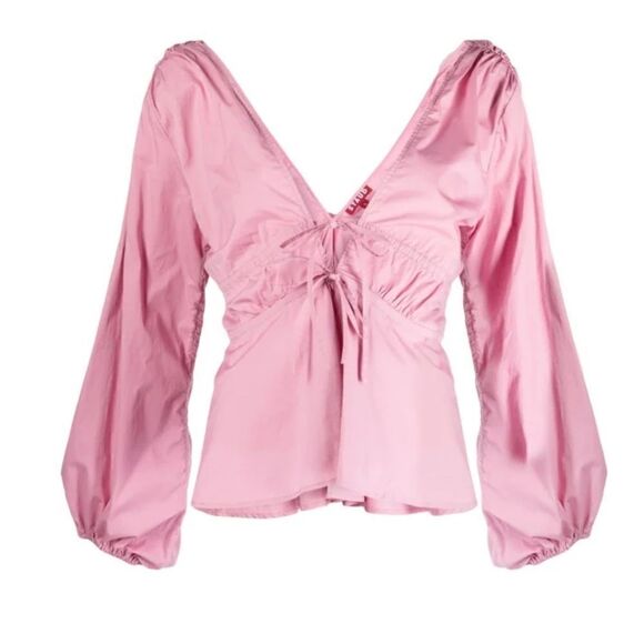 STAUD V-neck gathered long-sleeve blouse NWT size XL $394 - Picture 3 of 10